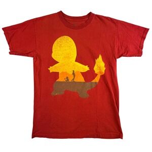 Pokemon Charmander Graphic T-Shirt Men S Red Silhouette Sunset Tee